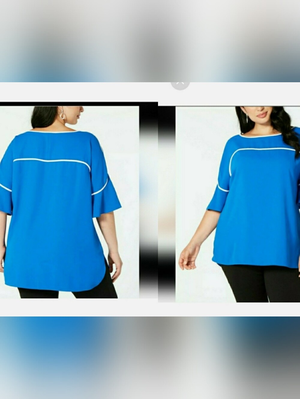 Alfani, 2X Women's Blue Piped Tunic Blouse, Size 2X